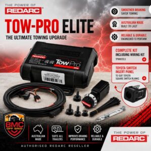 REDARC Tow-Pro Elite brake controller with wiring kit and Toyota switch insert